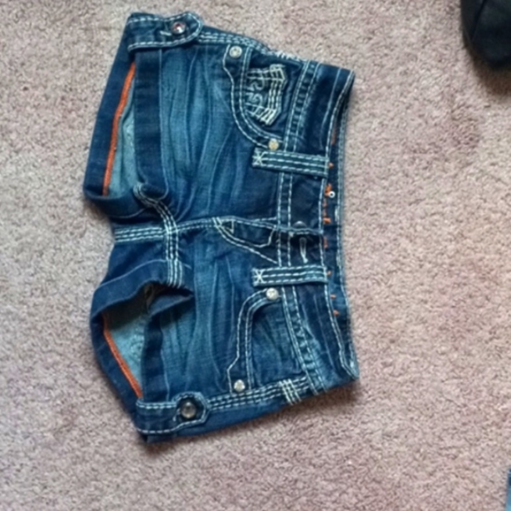 Rock Revival Denim Shorts with Orange Trim